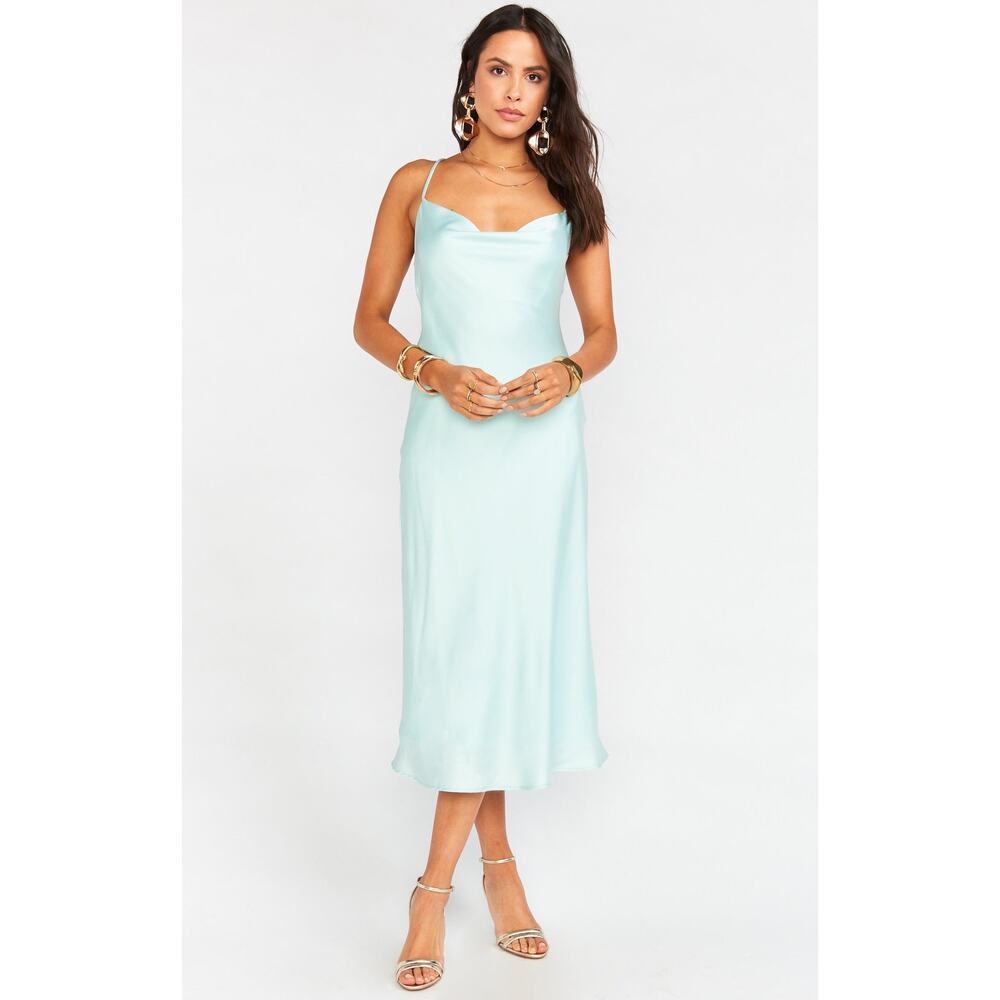 Show Me Your Mumu Women's Verona Cowl Dress Mint Green Luxe Satin Size XXS